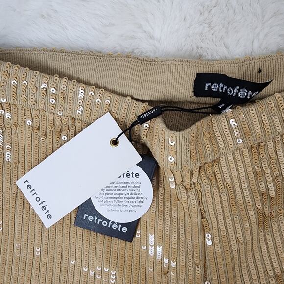 Retrofête Julien Sequin Knit Flare Pants Nude Tan High Rise L NWT Party - Picture 12 of 15